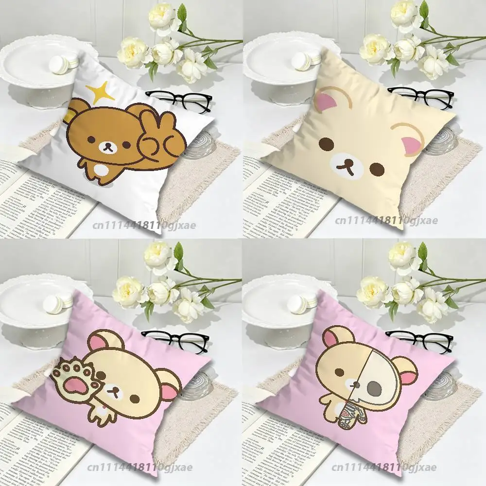 Cute R-Rilakkumas-S Bear Pillow Case For Home Bedroom Car Office Decoration Living Room Sofa Cushion Cover Suitable