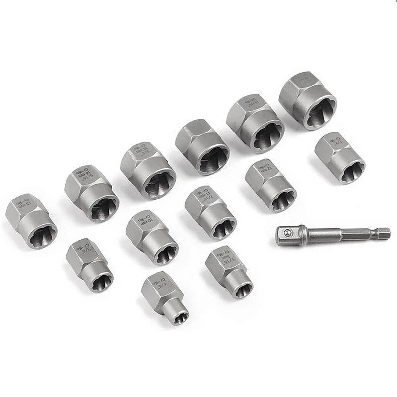 

ABXF-14Pcs Stripped Lug Nut Remover Hex Adapter With Hex Adapter Extraction Socket Set