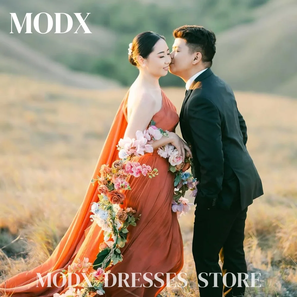 

MODX Elegant Orange Evening Dresses Slanted collar Back Zip Floor-Length One-Shoulder Women Formal Prom Party Gowns Customized