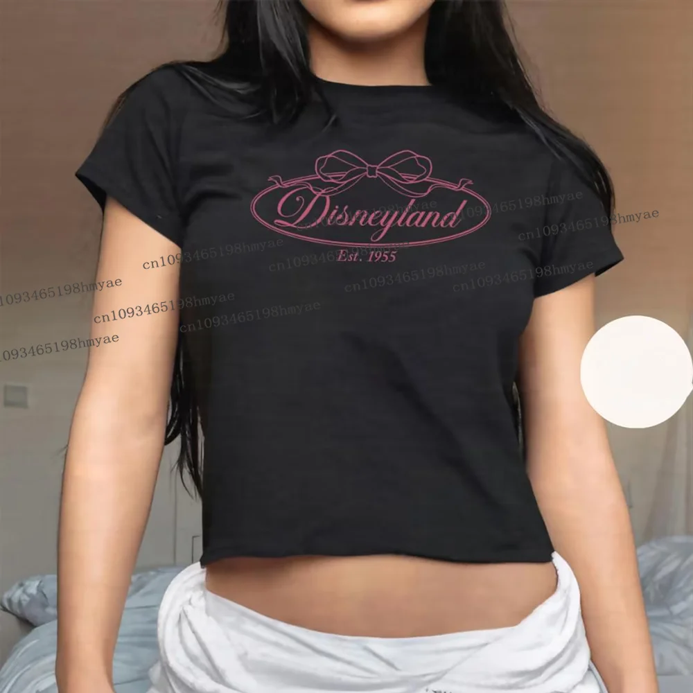 Coquette القوس ديزني لاند الطفل المحملة الصيف جديد إمرأة غير تقليدي الموضة العصرية الشارع الملابس تي شيرت ديزني جرلي الجمالية الطفل المحملة