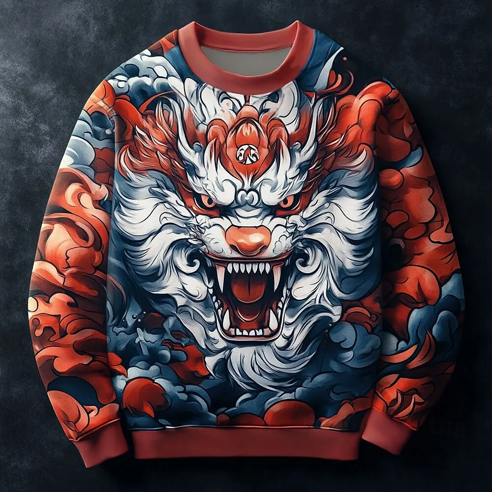 

Fashion 3D Animal Pattern Men's Pullover Sweatshirt Loose Round Neck Long Sleeve Clothes Autumn Outdoor Daily Casual Stylish Top