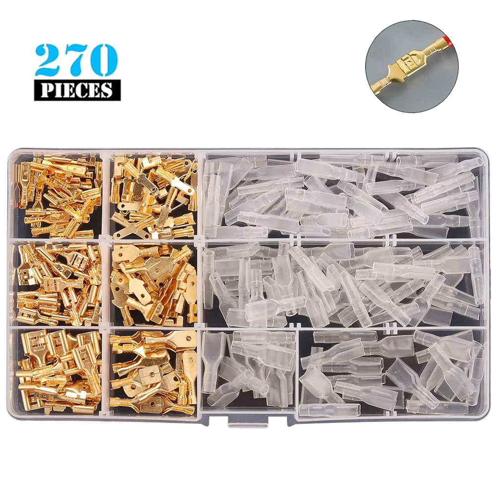 Koudgeperst 270 Stuks 2.8/4.8/6.3mm Geïsoleerde Mannelijke Vrouwelijke Draad Connector Elektrische Crimp Terminals Termin Spade diverse Kit Box