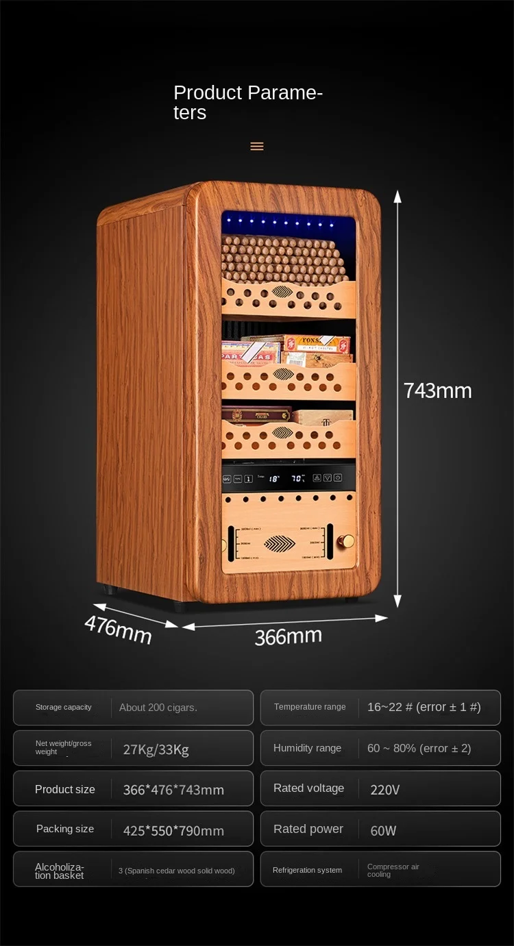 Constant temperature and humidity cigar cabinet cedar wood shelf compressor temperature control fashion arc home silent