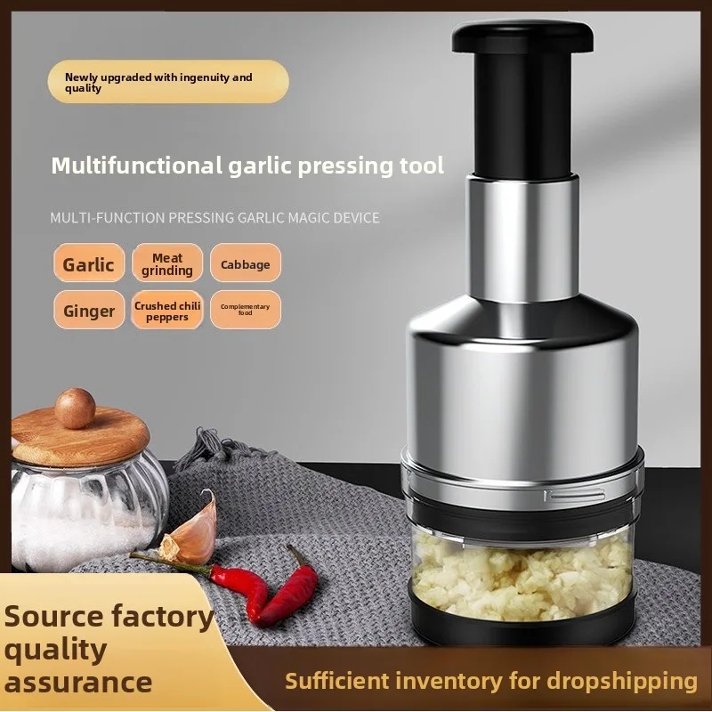 هراسة ثوم يدوية من الفولاذ المقاوم للصدأ، هراسة ثوم سهلة الاستخدام، مفرمة خضروات زنجبيل وبصل للمنزل