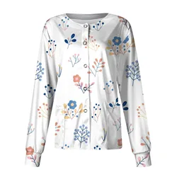 Plus Size Long Sleeve O-Neck Blouse Women Uniforms Tops Cartoon Christmas Print Nurse Nursing Costume Jackets Working Uniform