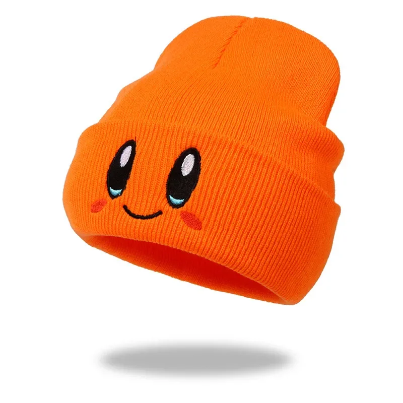 Anime Kirby student autumn and winter wool hat cartoon cute smiley eye pattern embroidery knitted warm hat childrens hip-hop hat