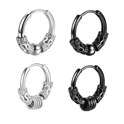 2PC Gothic Punk Men's Stainless Steel Hoop Earrings For Women Hip Hop Totem Earring For Men Earrings Ear Stud Jewelry Party Gift