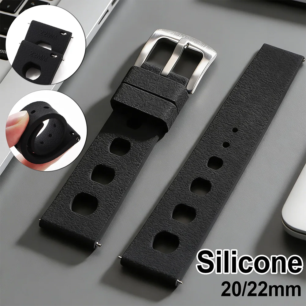 

New Design Rubber Strap Soft Silicone Quick Release Watch Band 20mm 22mm Wristband Universal Men Women Bracelet