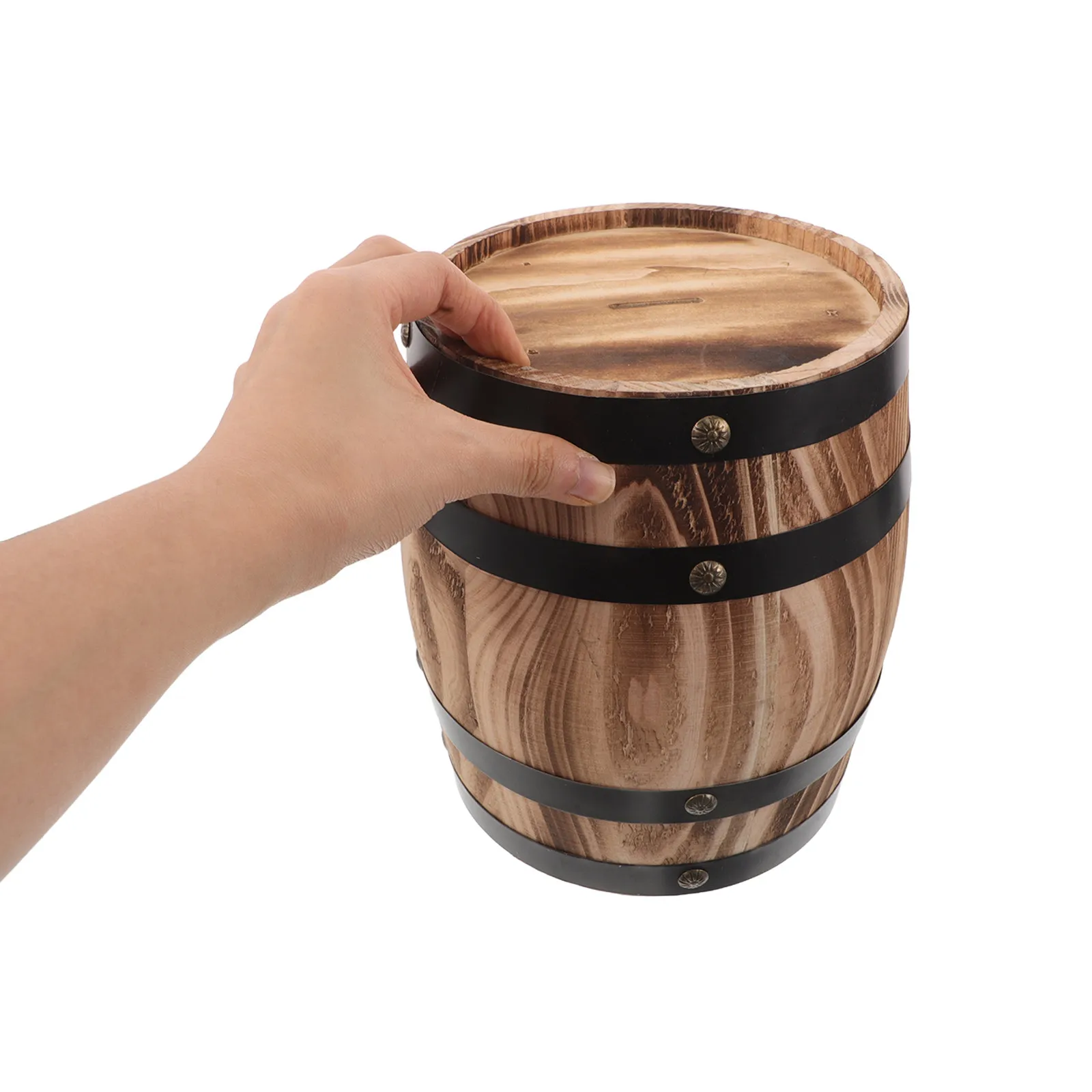Rustic Oak Barrel Wooden Money Box Handmade Piggy Bank Large Decorative Saving Bank for Study Living Room