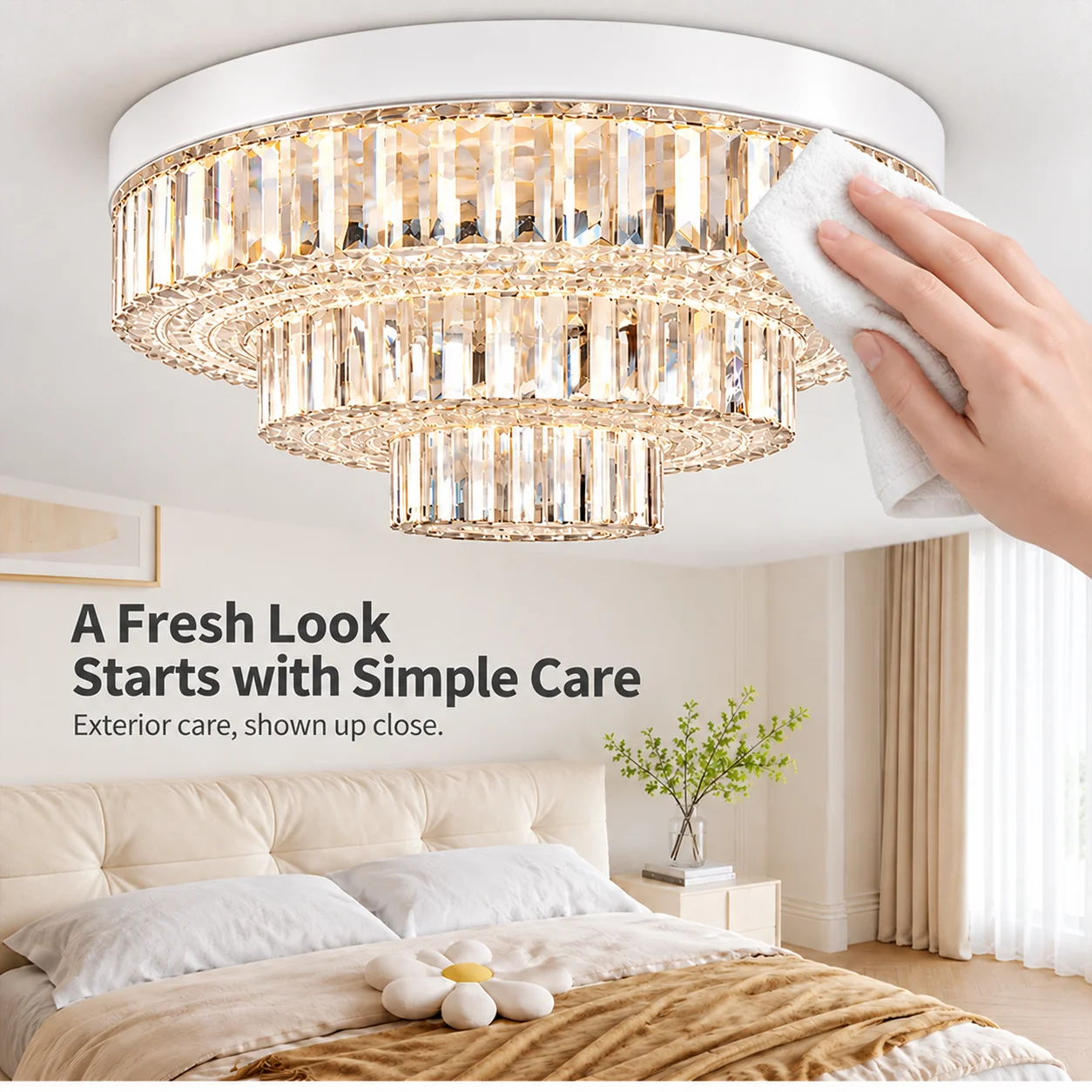 Round Crystal Ceiling Lamp Simple and Easy To Install Home Three Color Light Glossy and Easy To Install Bedroom and Study Lamp