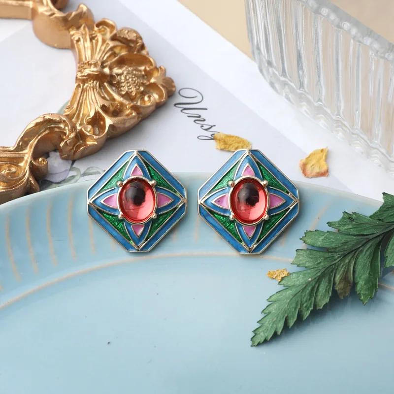 Hot Sale Vintage Enamel Glaze Painting Colorful Earrings Female Fashionable Elegant Luxury Design Jewelry