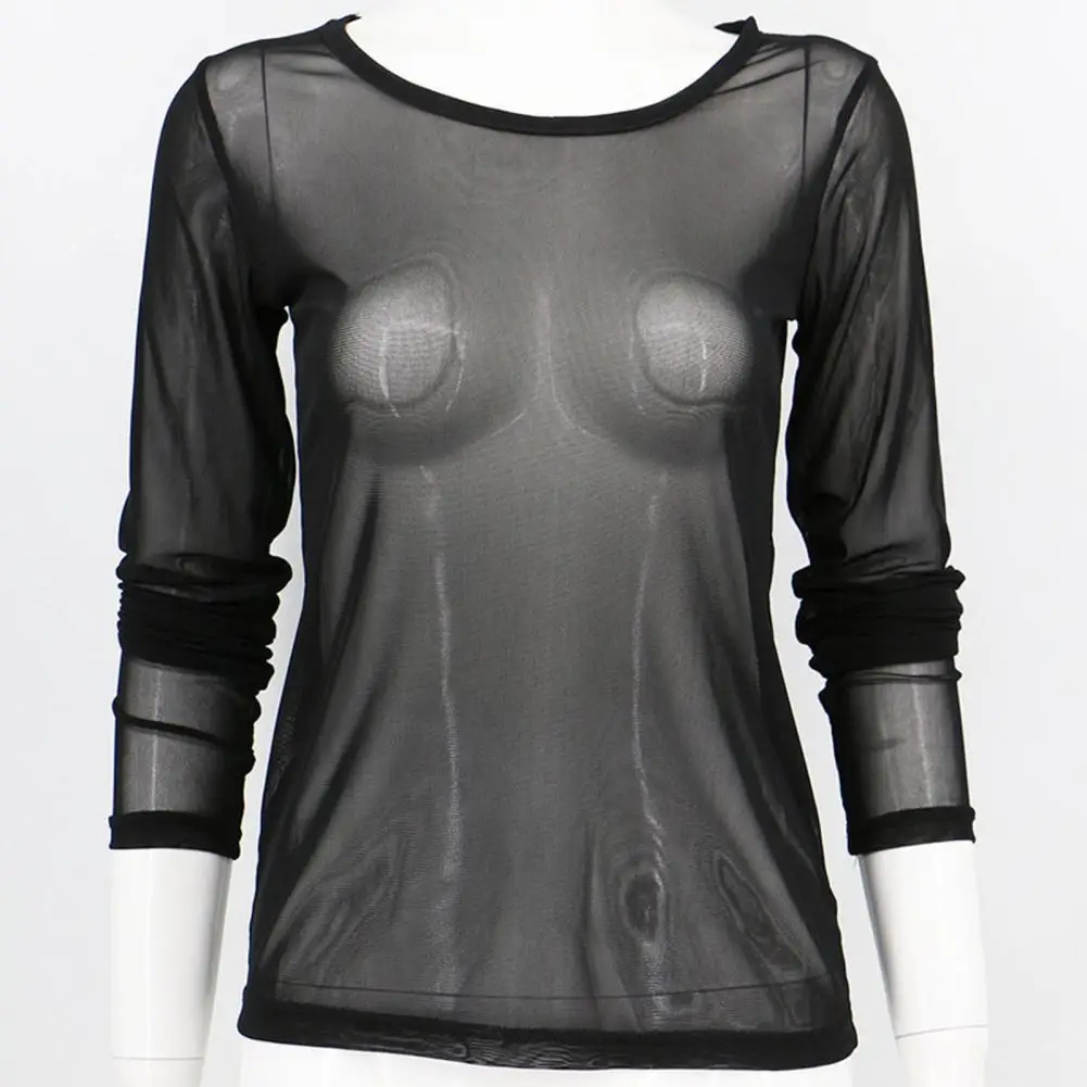 Dames top met lange mouwen Superzachte damestop Stijlvolle dames pure mesh top met lange mouwen Ademende effen kleur trui voor punk