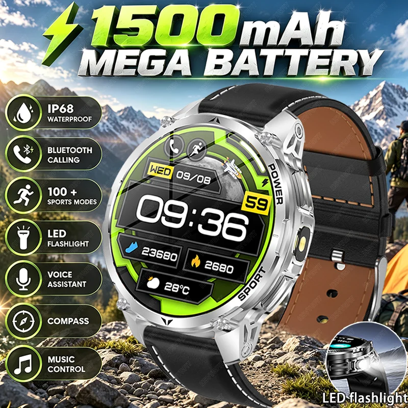 The first 1500mAh smartwatch launched in 2026,designed specifically for outdooradventuresports,wirelesscommunication,and compass
