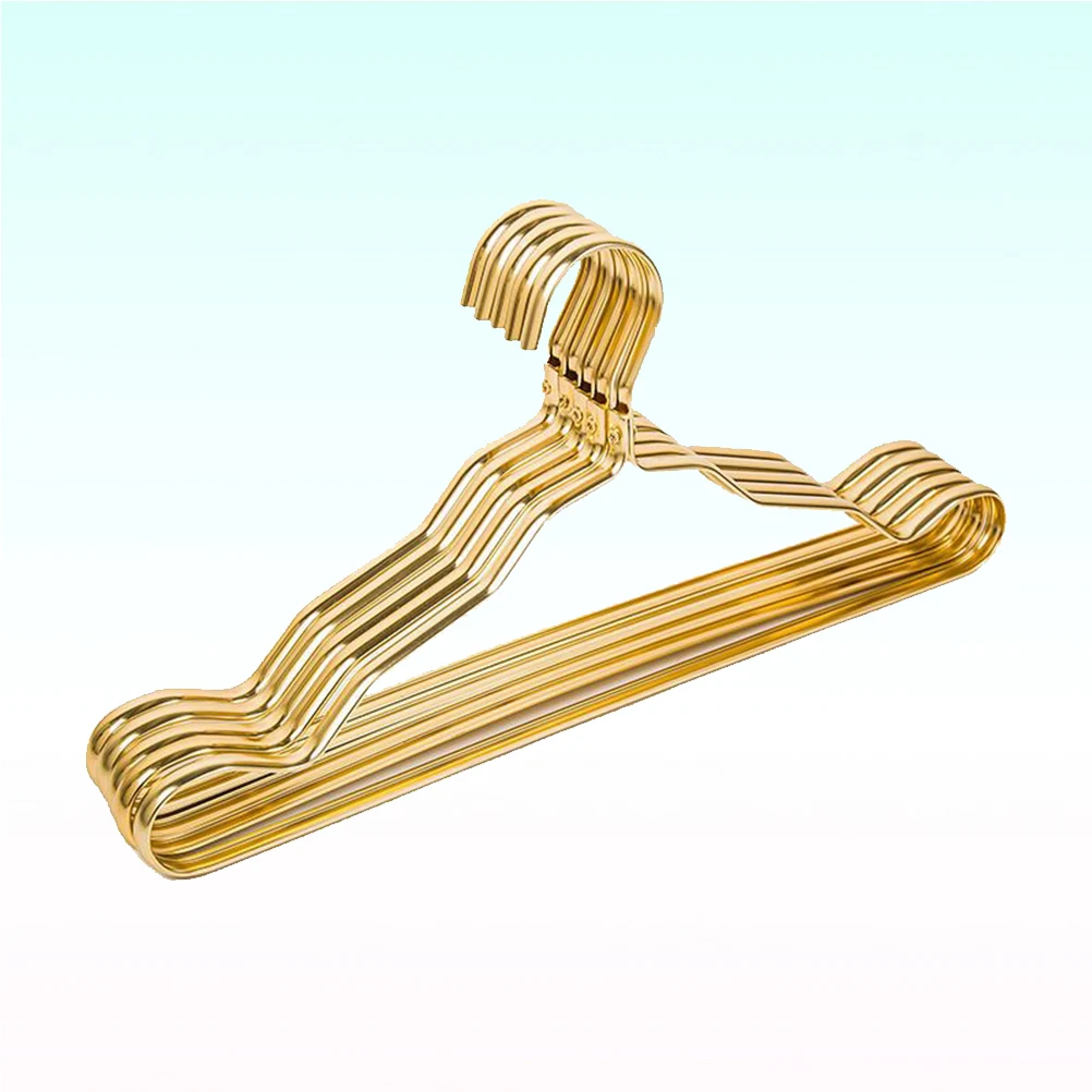 

5Pcs Alloy Hangers Non-Slip Foldable Clothes Organizer Golden Color Portable Anti-Deforming Closet Supplies