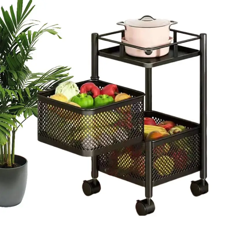 Multi-Layer Rotatable Storage Rack Stainless Steel Kitchen Fruit Vegetable Shelf Snacks Organizers With Wheels For Kitchen home