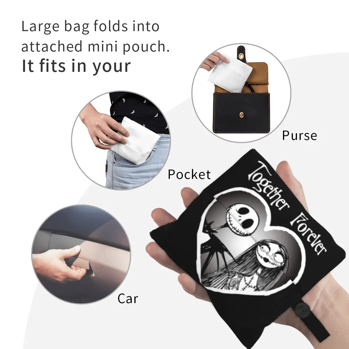 مخصص هالوين الجمجمة جاك Skellingtons البقالة حقيبة تسوق المرأة مضحك تيم بيرتون عيد الميلاد فيلم الرعب