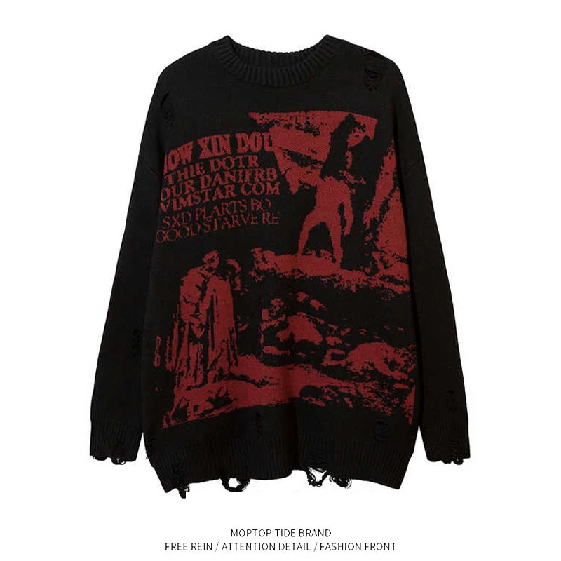 

American Retro k Sle Oversized Casual Knitted Sweater ex Autumn Winter Lazy Sle Pullover Long Sve Top