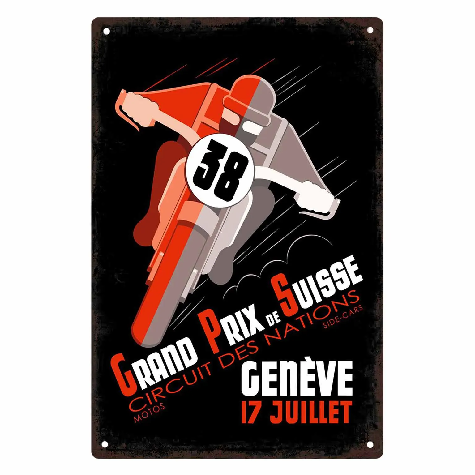 Letrero Metálico Decorativo 2D Plano de 1 Pieza con Diseño del Gran Premio de Suiza Ginebra 17 de Julio, para Hogar, Garaje, Porche y Jardín