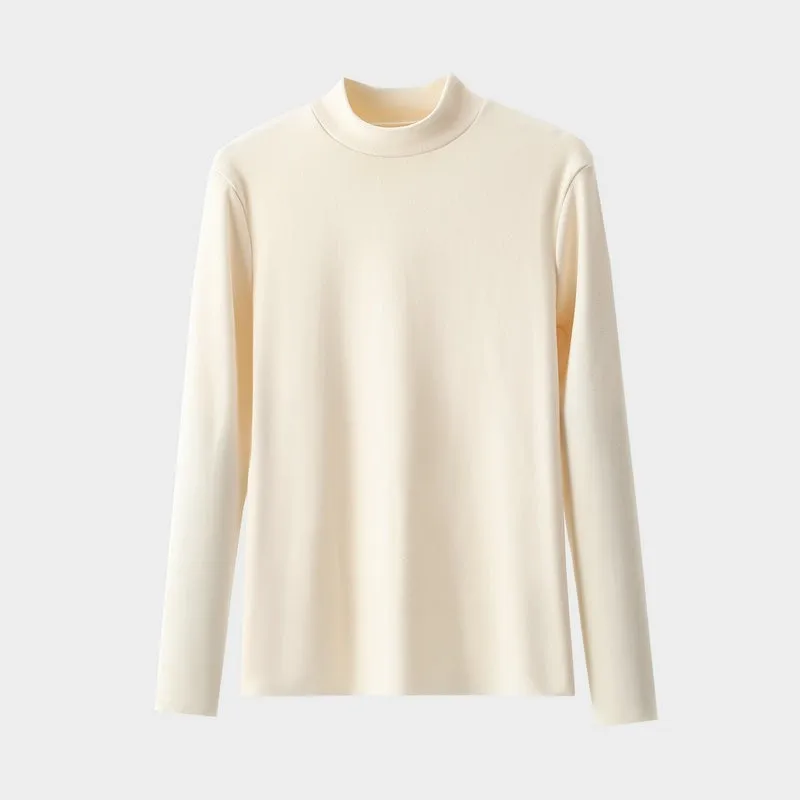Women Dralon Half Turtleneck Long Sleeve T-Shirt Winter Warm Solid Color Bottoming Shirt Slim Fit Inner Wear Plus Size 3Xl