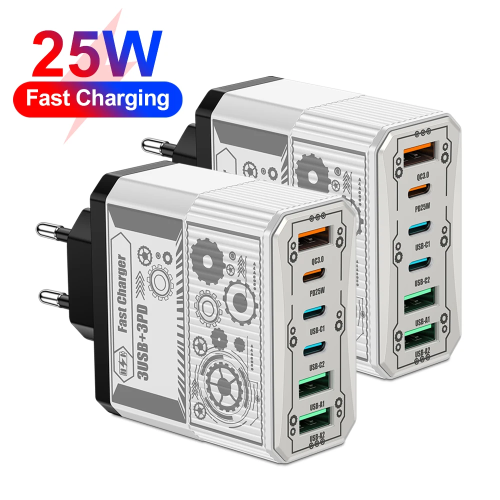 

25 Вт 3 USB 3 PD Зарядное устройство Адаптер для зарядки для мобильного телефона Xiaomi iPhone Samsung Разъем для зарядки QC 3.0 Настенное зарядное устройство