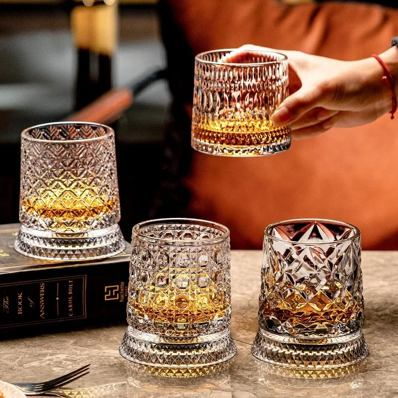 1pcs 360° Rotating Glass Cup High Transparency Crystal Whiskey Glass with Glass Base Fun Decompression Cup