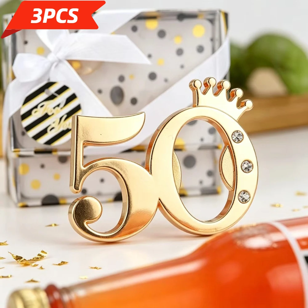 3PCS Crown Digital 50 Bottle Opener for 50th Birthday Alloy Beer Opener with Packing Box for Company Bar Celebration Souvenirs