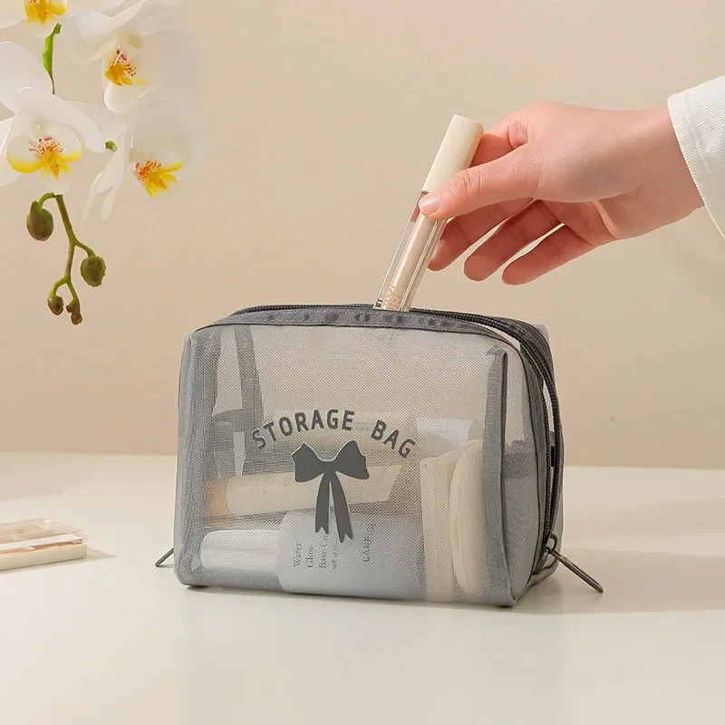 حقيبة مستحضرات التجميل الشبكية الشفافة، قطعة واحدة من النايلون خفيفة الوزن ومسامية وسحاب مثمن بسعة كبيرة #3