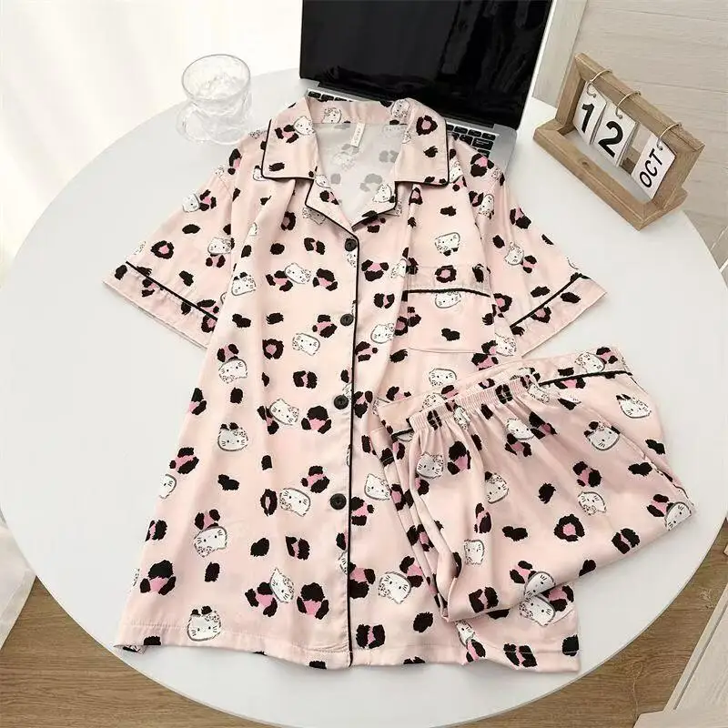 만화 헬로 키티 파자마 세트 여성용 실내복 야외용 Y2K 애니메이션 달콤한 가정복 학생용 귀여운 홈웨어 소녀 선물