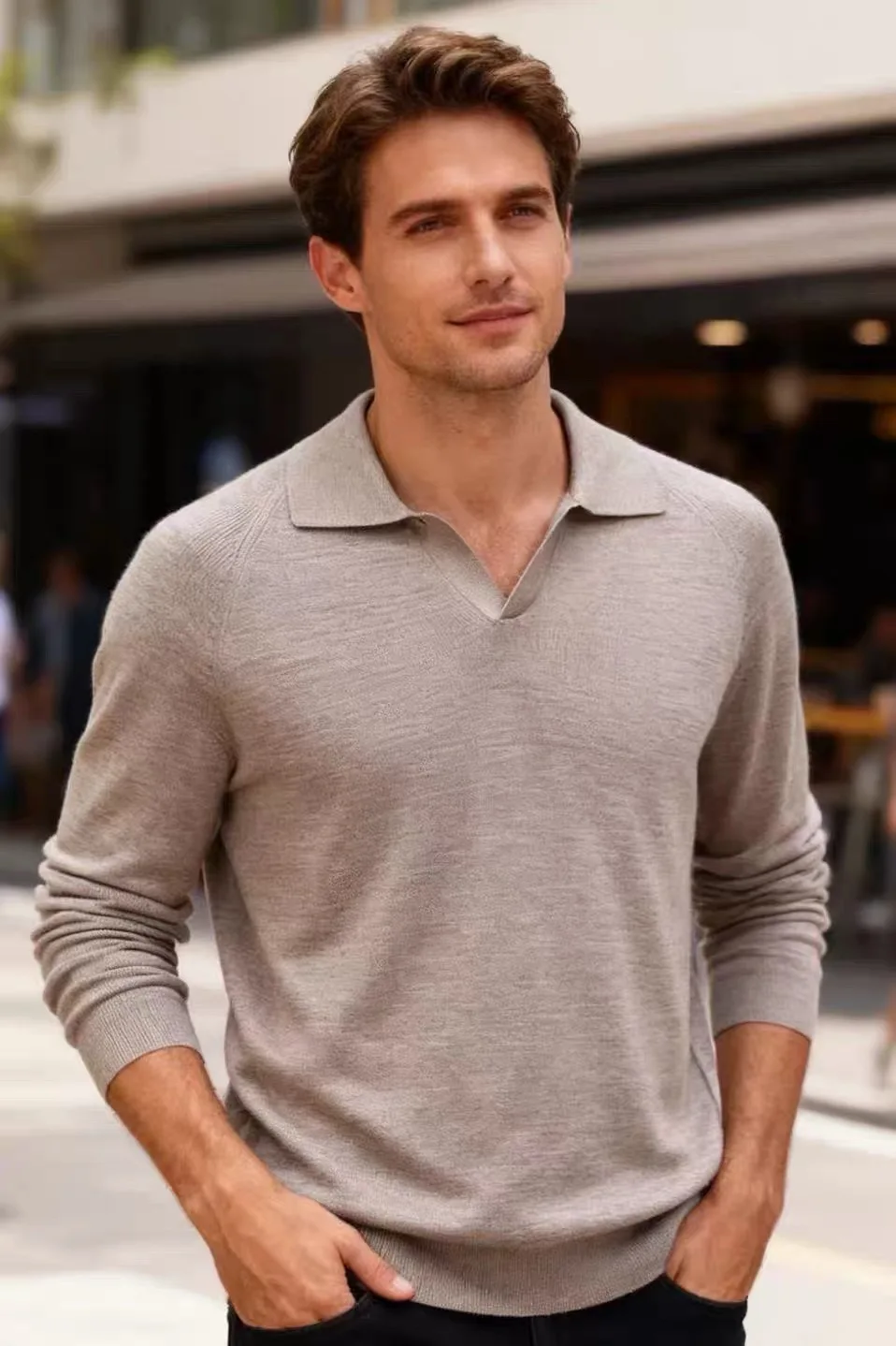 

Italian Sle ZZ Men's Long Sve Knitted Wool Blend Sweater Busin Casual Turn-down Collar Sweater for Autumn Winter