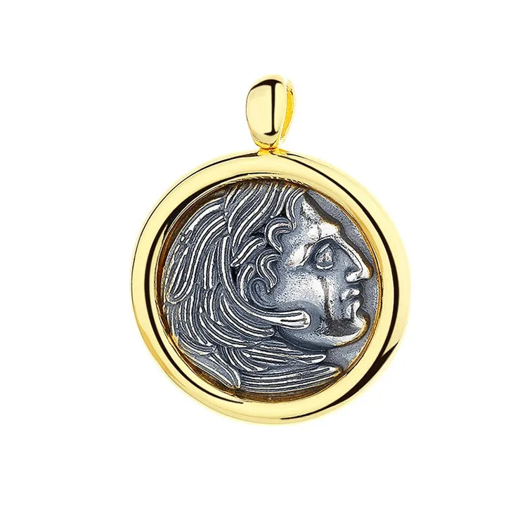 

DLS-1 ZFSILVER 925 Silver Fashion Heracles Retro Gold Ancient Coins Necklaces Pendants Without Chain Women Wedding Jewelry Girls