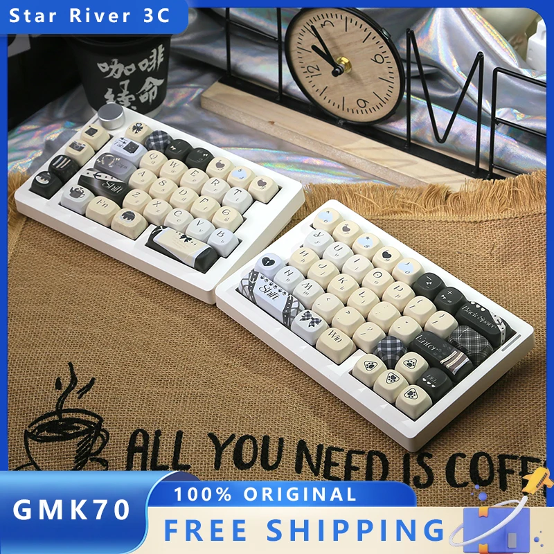GMK70 Split Keyboard Gasket Structur Hot Swappable 3Mode RGB 2.4g Custom Mechanical Wireless/wired Split Keyboard PC Accessory