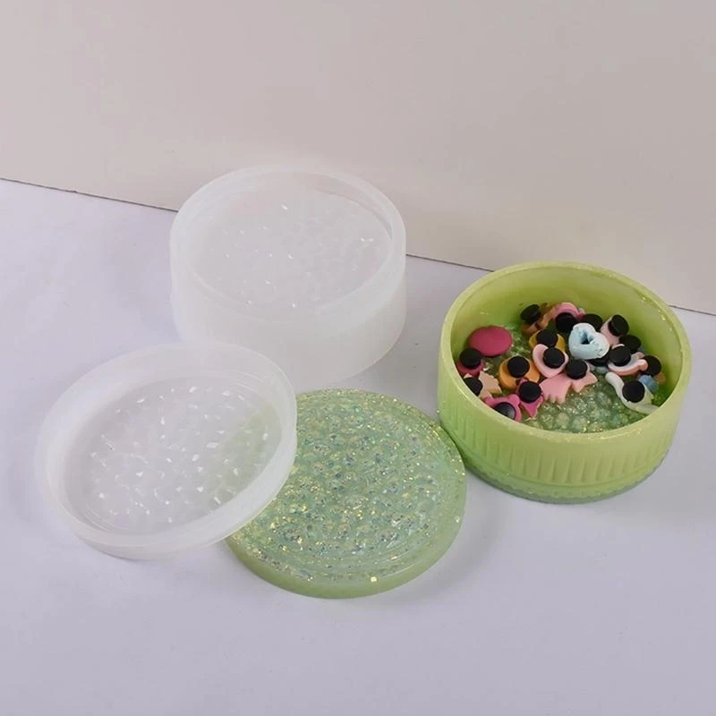 

91AC Round Container Resin Molds Storage Box Mold Silicone Mold for DIY Epoxy Resin Trinkets Holder Home Decor