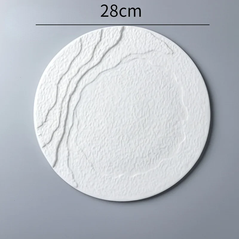 White Ceramic Wavy Western Food Plate Creative Irregular Pastry Dessert Round Flat Plate Table Setting in Hotel Restaurant