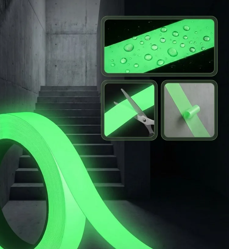 1–4 cm selbstklebendes Leuchtband, 5 m, grünes, wasserdichtes Klebeband für Treppen, Notausgangsmarkierungen, photolumineszierender Warnstreifen – Detail 3