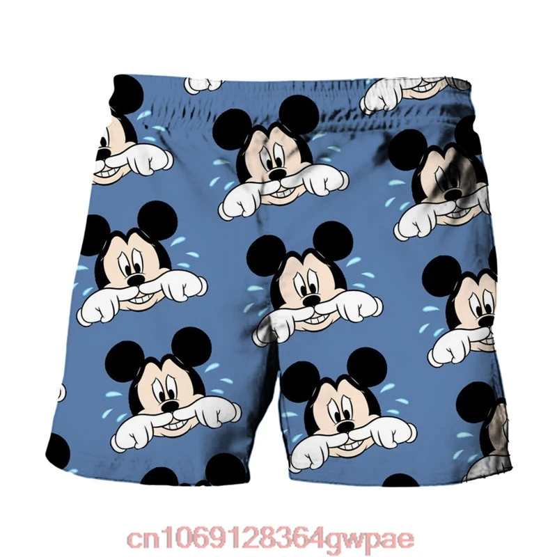 Shorts de praia com estampa anime da Disney para homens, Harajuku, Mickey e Stitch, Minnie, moda casual, novo verão