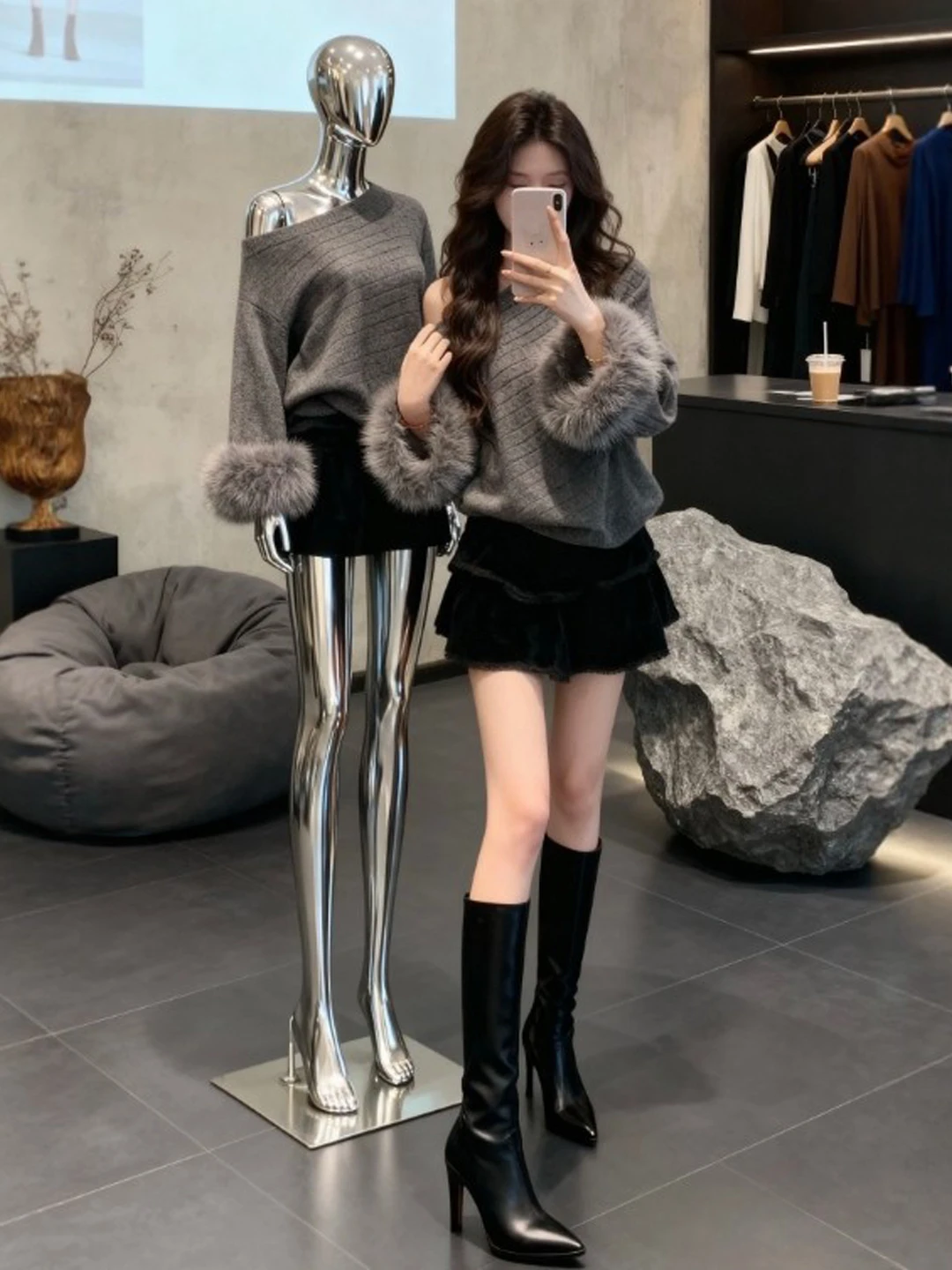 

Korean Sle Gentle Slope oulder Loose Sweater Unique Design Spring Faion Top Women's Knitted Long Sve ort Length Pu...