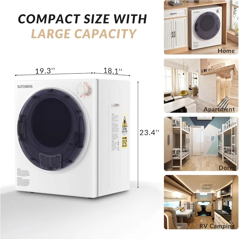 مجفف غسيل، مجففات ملابس من الفولاذ المقاوم للصدأ ذات تحميل أمامي 2.6 قدم مكعب مع أنبوب عادم، 1400 وات، لوحة تحكم بأربعة وظائف #2