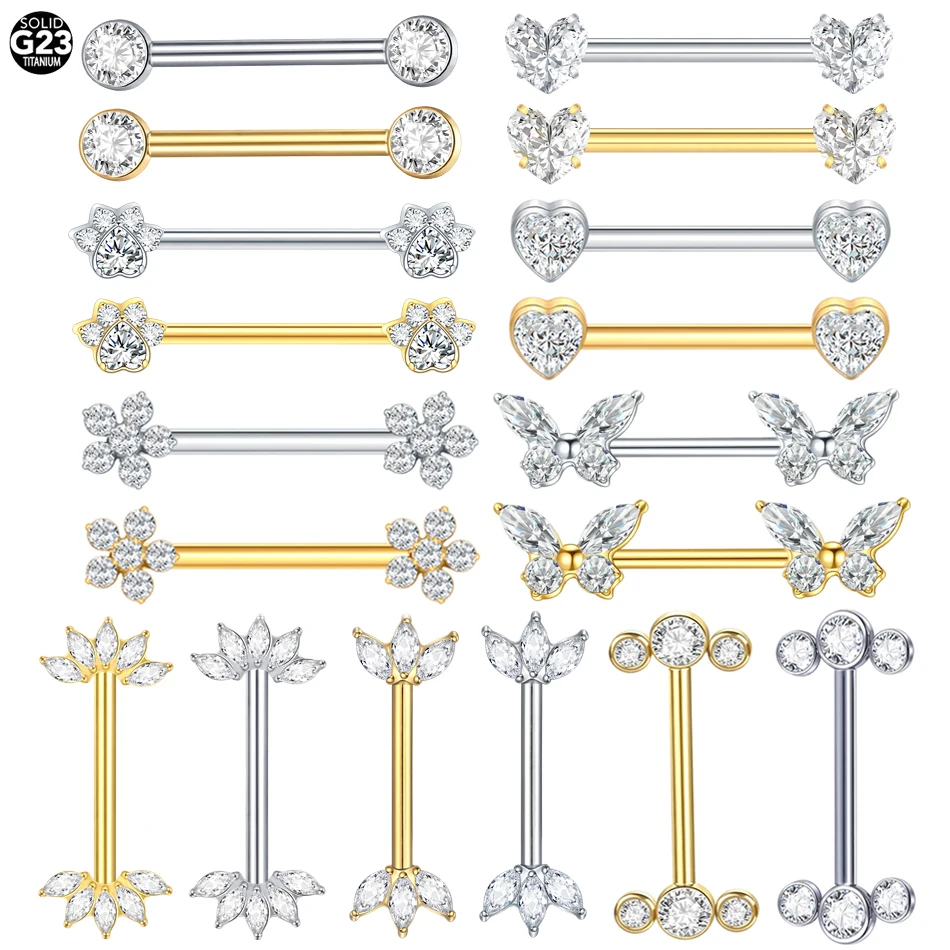 5 Stück Titan-Zirkon-Nippelring, gerader Barbell-Piercing, innenliegendes Gewinde, Nippelschutzring für Frauen, Körperaccessoires