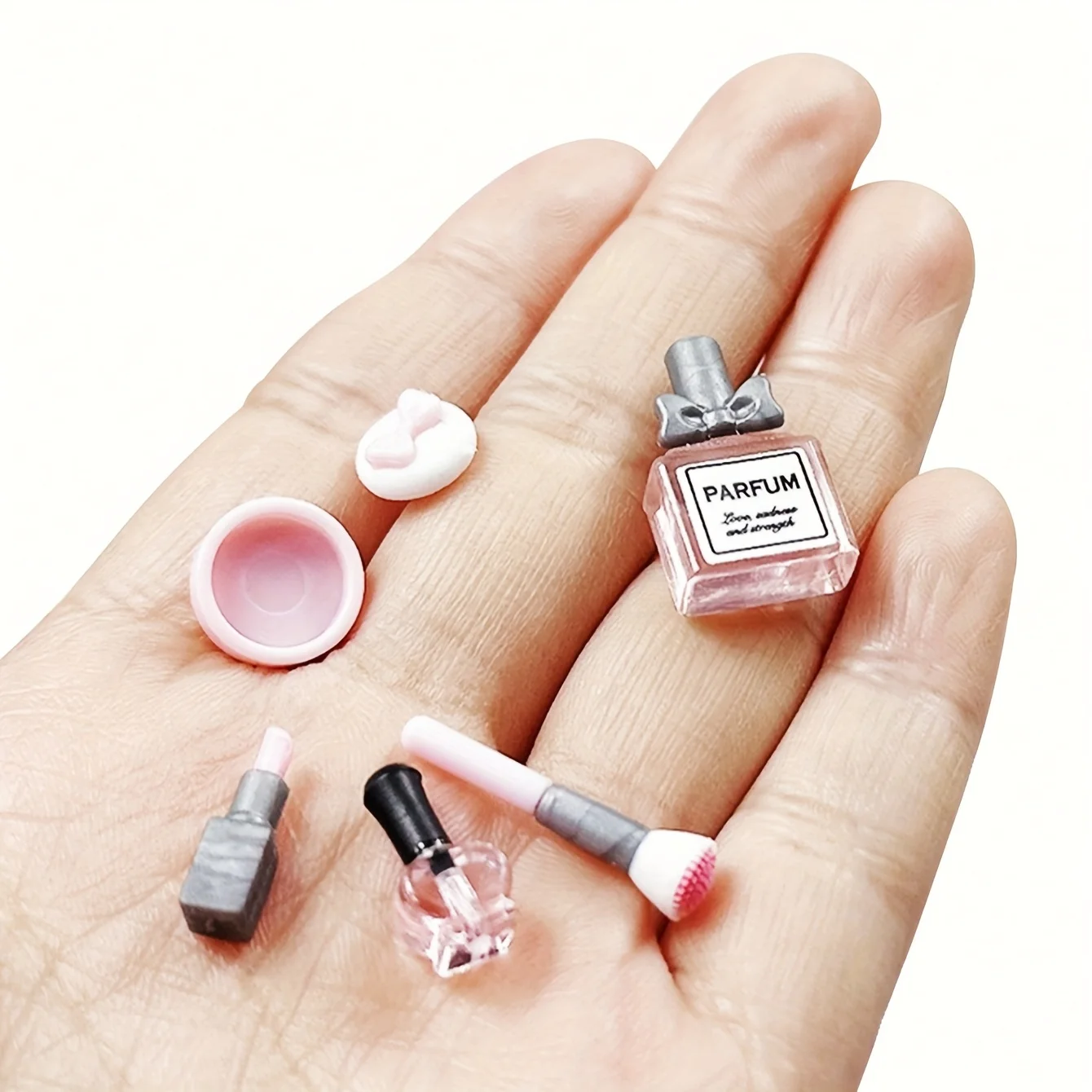 5pcs Dollhouse Miniature Makeup, 1/12 Mini Lipstick, Perfume  Powder Puff Nail Polish, Makeup Brush Models Suitable for Christma view 6