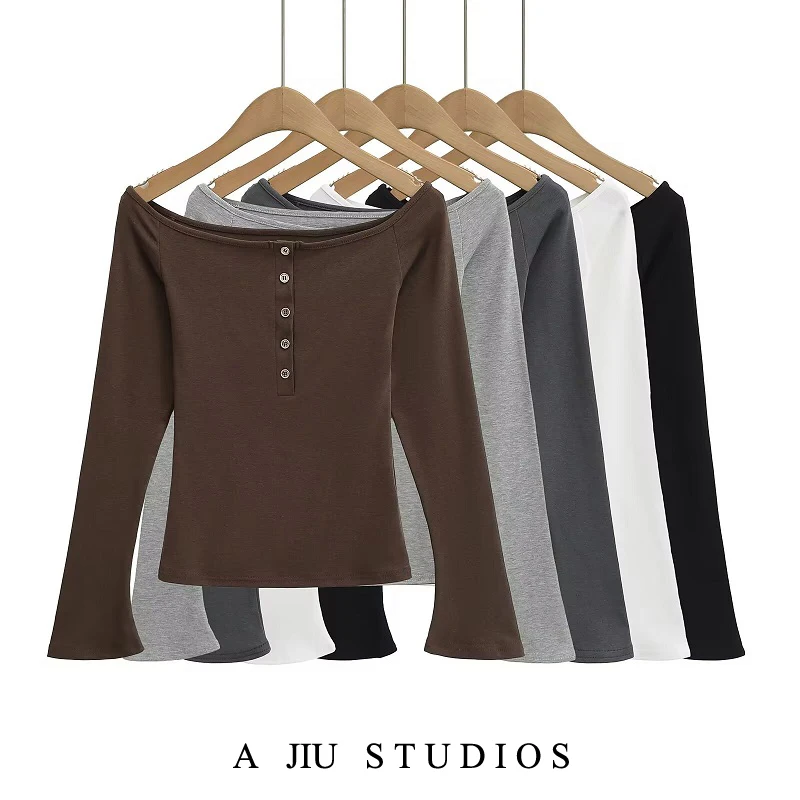 

Сексуальный женский топ Pure Desire на пуговицах на одно плечо Long Sve T irt Slim Fit ort Sle Hot Girl Base Top