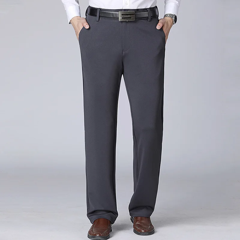 Pantalones de negocios para hombres, pantalones de traje recto de cintura elástica, pantalones largos de trabajo formales, pantalones casuales