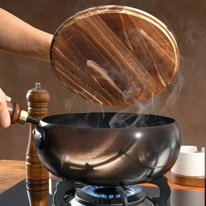 

Ковка ручной работы с большим животом, без покрытия, NON-STICK PAN, бытовая маленькая сковорода с плоским дном, кухонная газовая плита, универсальная сковорода