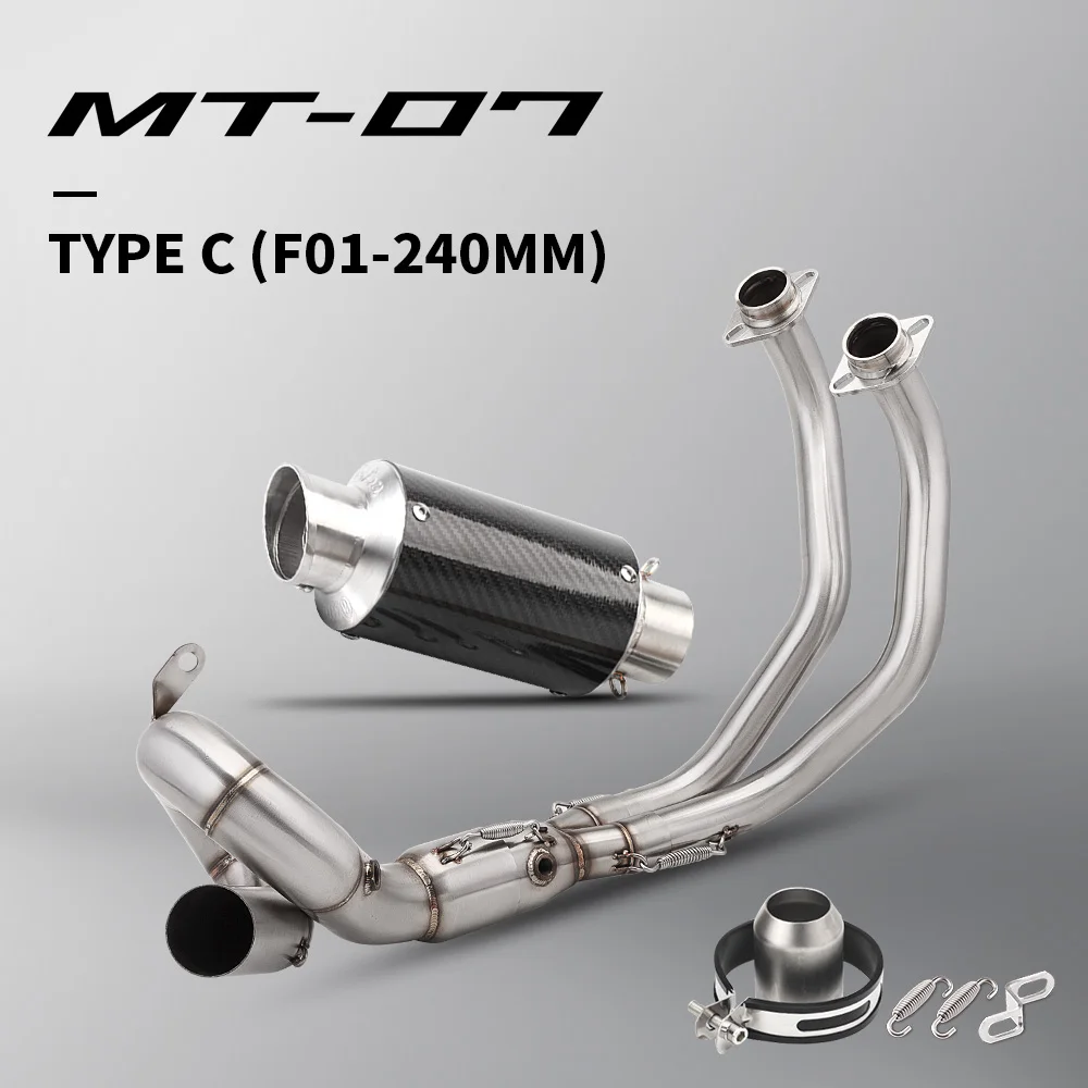 MT07 uitlaat motorfiets uitlaat compleet systeem voor MT-07 FZ-07 F01/F02 2014-2025 roestvrijstalen voorste verbindingspijp set