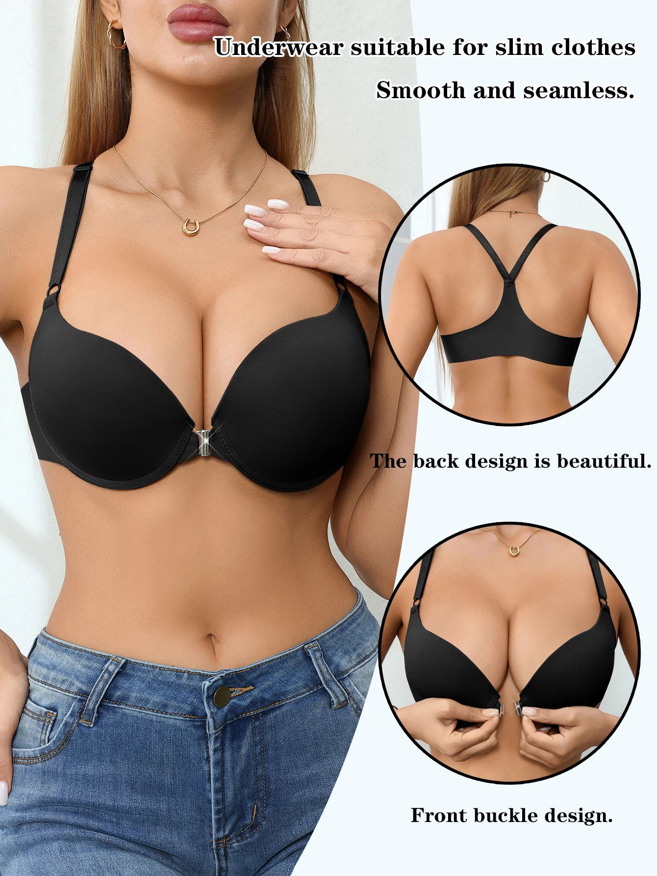 Everyday Women Bra Solid Metal Front Clasp Push-Up Bra Lined Small Bust Appears Larger Sexy Bras