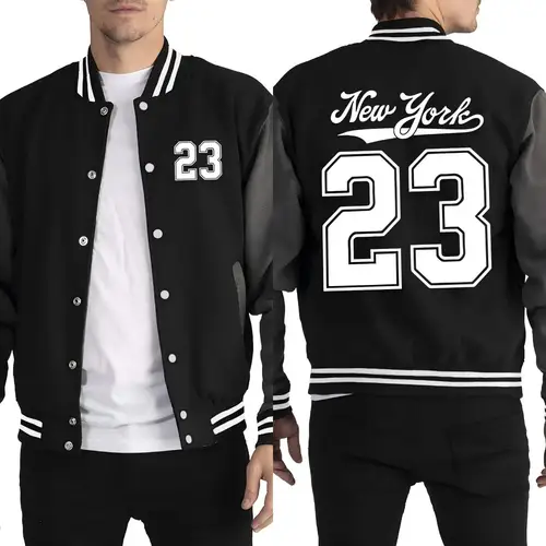 Chaqueta con estampado de letras artísticas número 23 de Nueva York para hombre, uniforme de béisbol holgado de Hip Hop, ropa cálida informal, chaquetas Unisex americanas