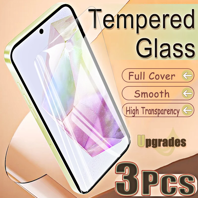 Upgrade 3-teiliger Fingerabdruck-Entsperrschutz 9H Gehärtetes Glas für Samsung Galaxy A35 5G A 35 Anti-Explosions-HD-Displayschutzfolie