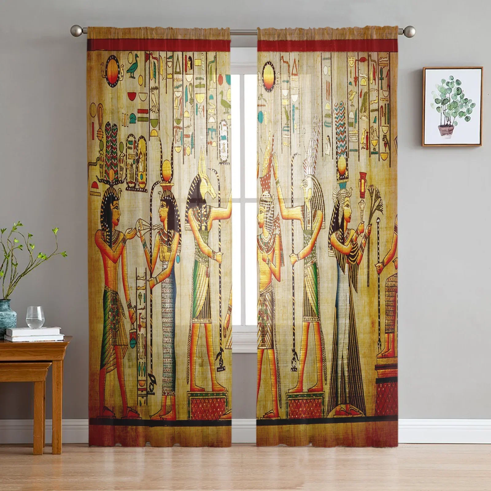 Egyptian Culture Retro Style Sheer Curtains Living Room Window Tulle Curtains For Bedroom Kitchen Home Decoration Voile Drapes 