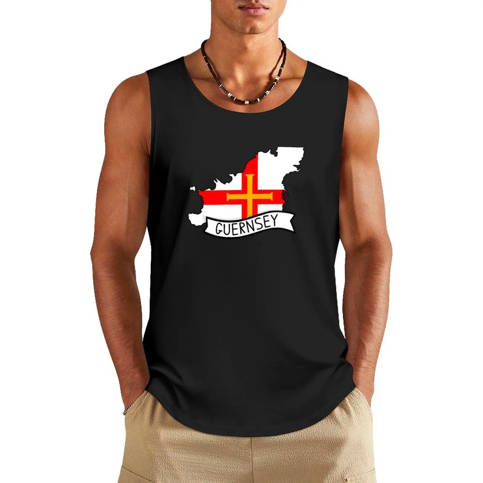 

Guernsey Flag Map Sticker Tank Top plain t-shirt men clothings