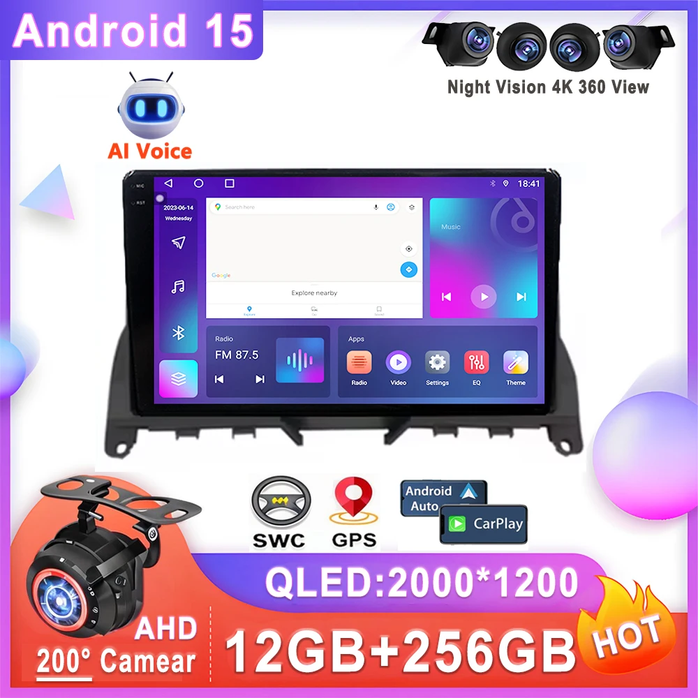 

Android 15 для Mercedes Benz C Class 3 W204 S204 2006 2007 2008 2009-2011 Автомобильный стерео мультимедийный плеер Экран головное устройство DVD BT