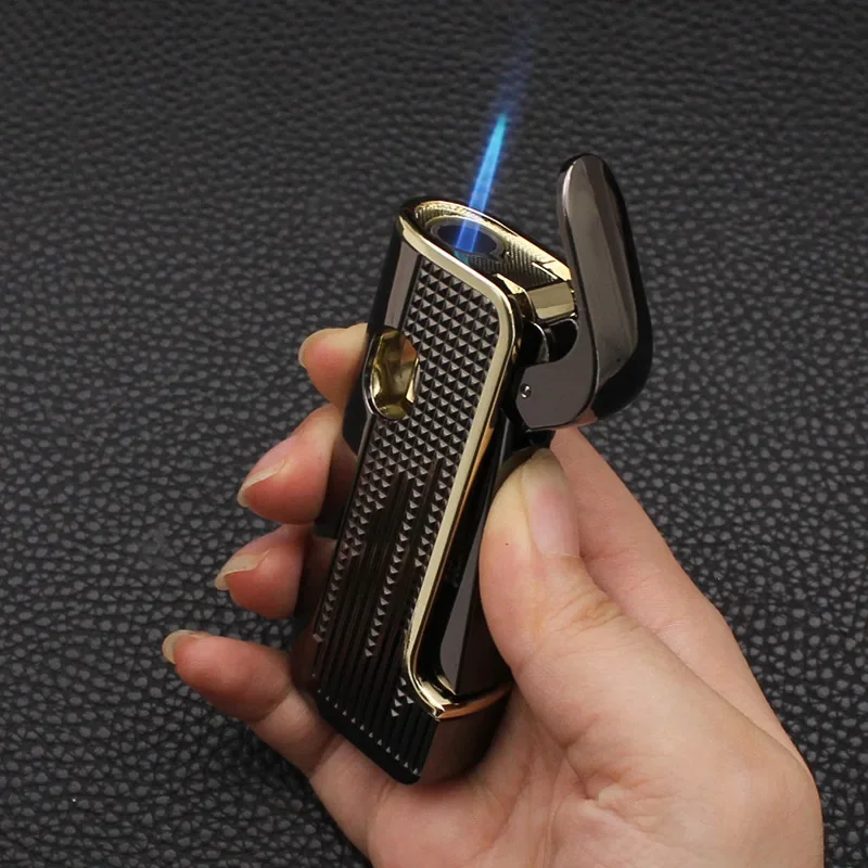

2025 new straight flame metal windproof lighter with cigar hole multifunctional igniter high-end business inflatable lighter